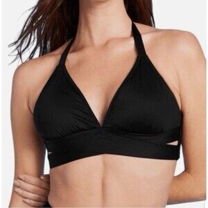 NWT Shade & Shore Women's M Black Triangle Bralette Faux Wrap Halter Bikini Top